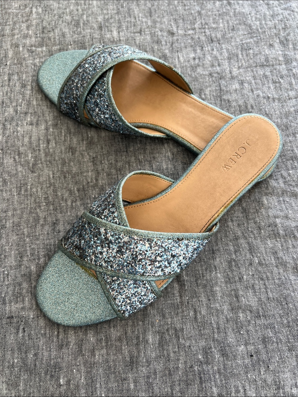 J. Crew Ocean Blue Glitter Cora Crisscross Slide Sandals
